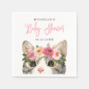Zoete Aquarel Kitty Meisje Baby Shower Servet