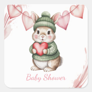 Zoete Aquarel Konijn Baby Shower Vierkante Sticker