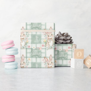 Zoete Aquarel Konijn & Salie Gingham Cadeaupapier