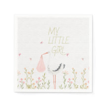 Zoete Aquarel Ooievaar - "Mijn Kleine Meisje" Baby