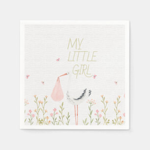 Zoete Aquarel Ooievaar - "Mijn Kleine Meisje" Baby Servet