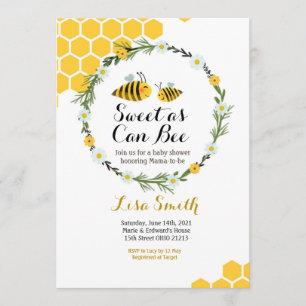 Zoete as Can Bee Baby shower Invitation Kaart
