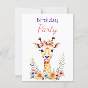 Zoete Baby Giraffe Bloem Meisjes Verjaardagsfeestj Briefkaart
