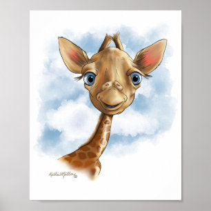 Zoete Baby Giraffe Cartoon Poster