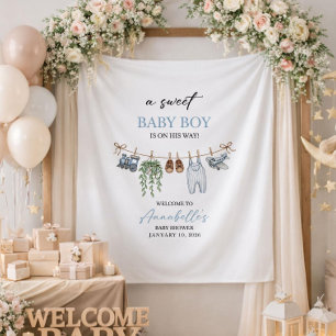 Zoete Baby Jongen Baby Shower Banner Persoonlijk W Wandkleed