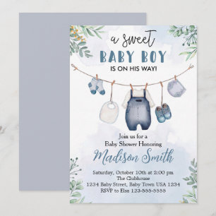 Zoete baby jongen shower uitnodiging blauwe denim