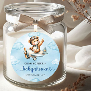 Zoete Baby Jongen Teddy Aviator Blauwe Bruine Stic Ronde Sticker