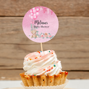 Zoete Baby Meisje Ballon Eucalyptus Cupcake Topper Ronde Sticker