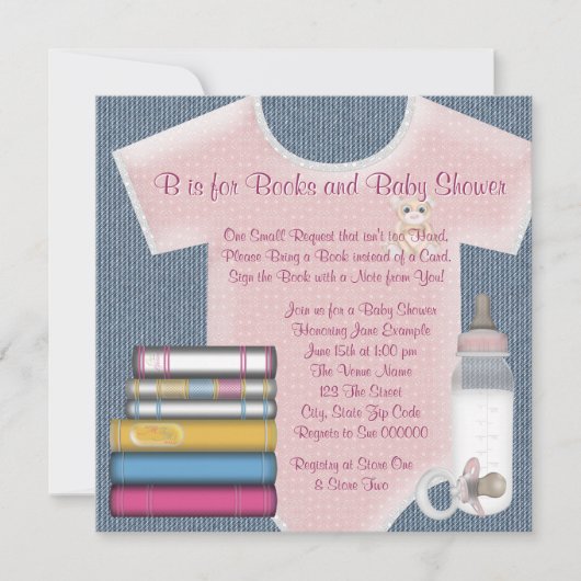 Zoete baby meisje brengt een boek baby shower kaart (Voorkant)