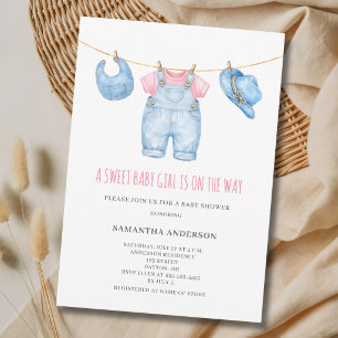 Zoete Baby Meisje Klerenlijn Baby Shower Kaart
