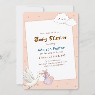 Zoete baby meisje waterverf ooievaar baby shower kaart