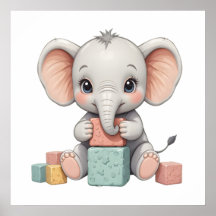 Zoete Baby Olifant Muur Kunst – Kinderkamer Poster