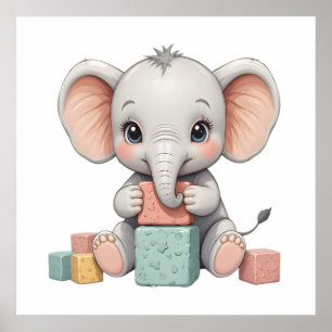 Zoete Baby Olifant Muur Kunst – Kinderkamer Poster