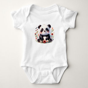 Zoete Baby Panda met Bloemen Mooie Dieren Kunst Romper