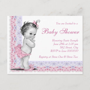 Zoete Baby roze en Paars Baby shower Kaart