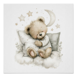Zoete babybeer slaapt vast op pluizige wolken perfect poster