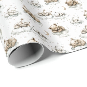 Zoete babyberen slapen vast op pluizige wolken cadeaupapier