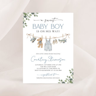 Zoete babyjongen waslijn Boho baby shower Kaart