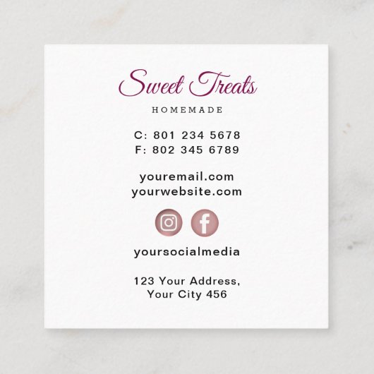 Zoete bakkerij vierkante visitekaartje (Achterkant)