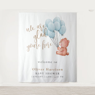 Zoete Beer Baby Shower Blauwe Ballon Welkomstbord Wandkleed