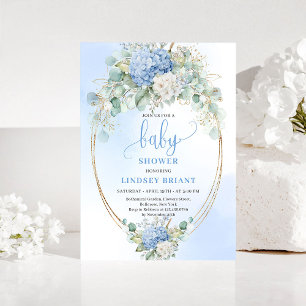 Zoete Blauwe Hortensia Bloemige Baby Shower Uitnod Kaart