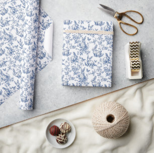 Zoete Blauwe Konijn Franse Toile Cadeaupapier