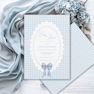 Zoete Blauwe Witte Gingham Vintage Baby Shower1 Kaart