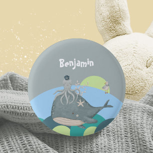 Zoete Blauwe Zeevaart Walvis Octopus Baby Shower Ronde Button 3,2 Cm