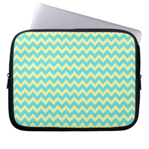 Zoete Bleke Turkooisblauwe en Gele Chevron Patroon Laptop Sleeve