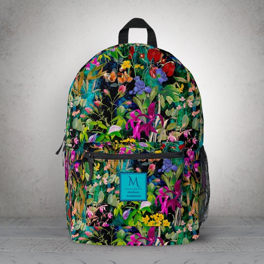 Zoete bloemen bladeren kleurrijke monogram patroon bedrukte rugzak
