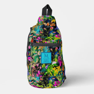Zoete bloemen bladeren kleurrijke monogram patroon sling bag