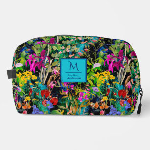 Zoete bloemen bladeren kleurrijke monogram patroon toilettasje