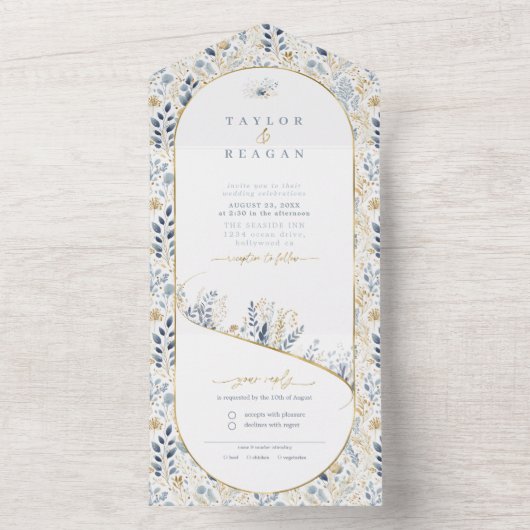 Zoete Bloemen Bruiloft Patroon ID1045 All In One Uitnodiging (Binnen)