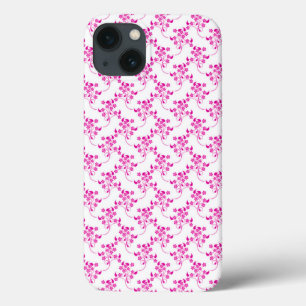 Zoete bloempatroon helder roze over wit iPhone 13 hoesje