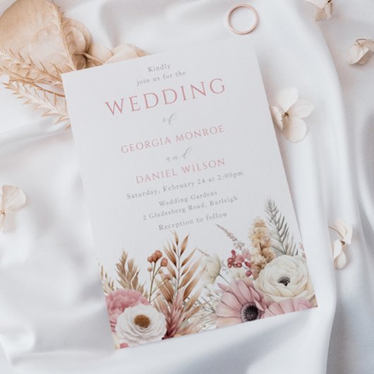 Zoete Blush Boho Bloemen Elegante Bruiloft Kaart