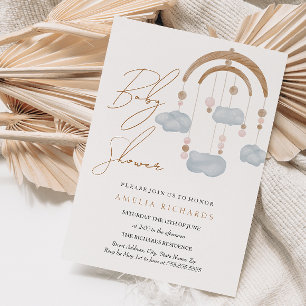 Zoete Boho Blauwe Wolk Mobiele Baby Shower Kaart