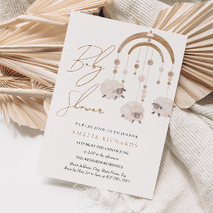 Zoete Boho Blush Roze Schaap Mobiele Baby Shower Kaart