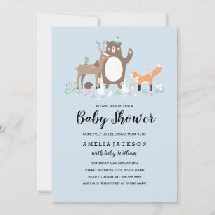 Zoete Bosbodem Blauwe Baby Shower Uitnodiging