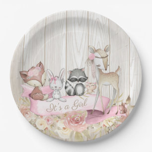 Zoete Bosdier Meisje Baby Shower Papieren Bordje