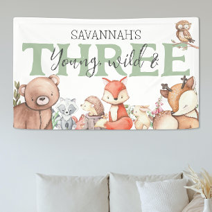 Zoete bosdieren 3e verjaardagsfeestje spandoek