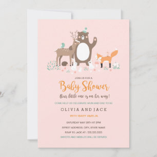 Zoete bosroze en oranje babyshower uitnodiging
