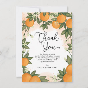 Zoete botanische citrus sinaasappels baby shower f bedankkaart