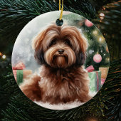 Zoete bruine Havanese Hond Kerstmis Keramisch Ornament