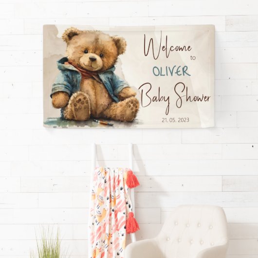 Zoete bruine waterverf teddybeer Baby shower Spandoek (Insitu)