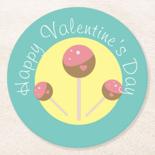 Zoete Cake Pop Valentijnsdag Roze Turquoise Ronde Kartonnen Onderzetter