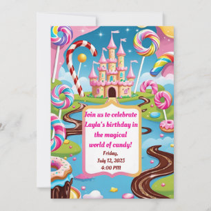 Zoete Candyland verjaardagsuitnodiging voor kinder Kaart