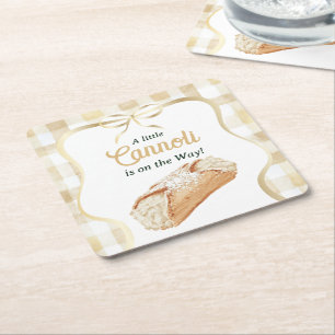 Zoete Cannoli Neutraal Beige Italiaanse Baby Showe Vierkante Kartonnen Onderzetter