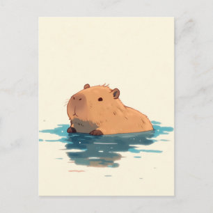 Zoete Capibara Drijvend in Blauwe Wateren Briefkaart