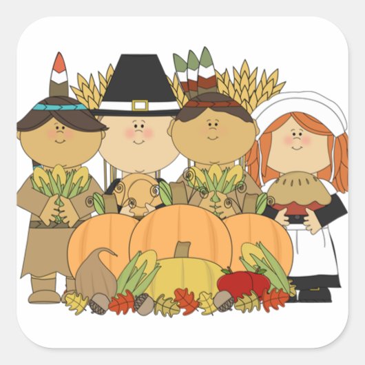 "ZOETE CARTOON PELGRIM" THANKSGIVING STICKER (Voorkant)