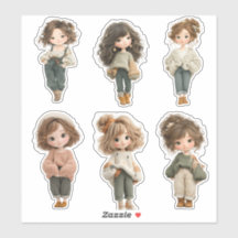 Zoete Chibi Meisje Sticker Sheet 6 Schattige Karak